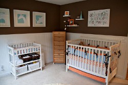 Brown wall color can be bold and fun, like in this nursery by Tabitha Blue/Fresh Mommy Blog via Flickr.