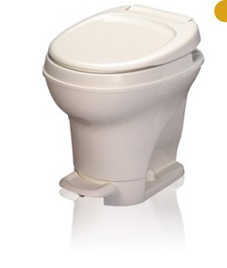 A foot flush toilet by Thetford