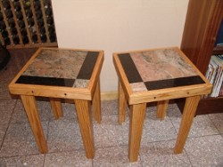 Custom wood and granite tile tables built by the author, Kevin Stevens of KMS Woodworks in Nederland, CO.