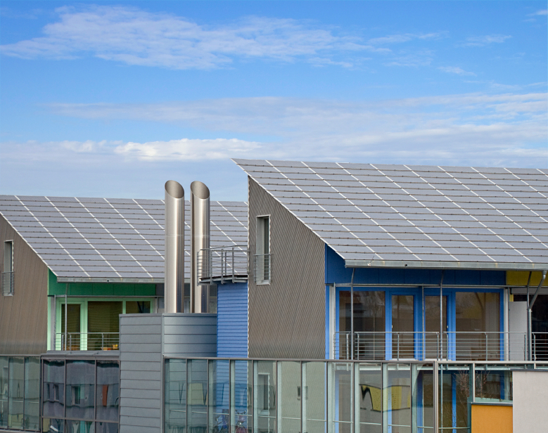 Photo of reflective roofing on energy-efficient housing by peart/istockphoto.com.