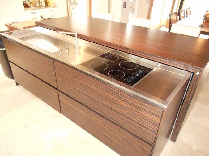 Tiger wood island with hidden cook top by j.t. Dufour Design LLC via Jamie D./Hometalk.com.