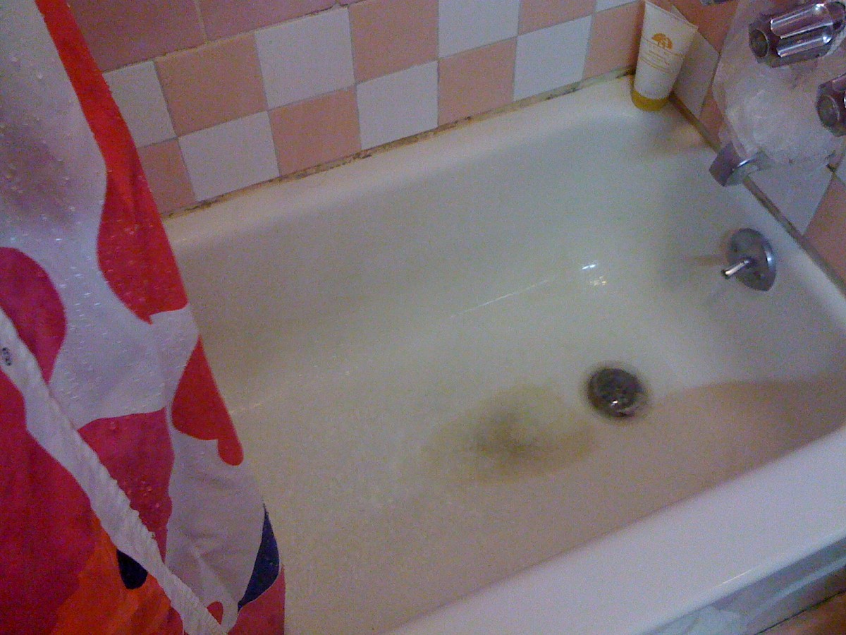 Standing water in the tub. Eeeeew. Standing water in the tub. Eeeeew.