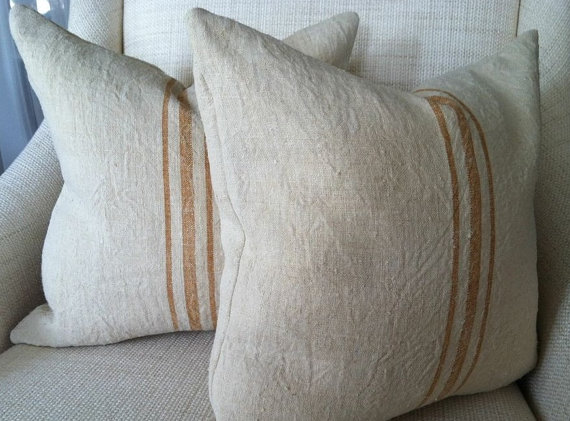 Hemp grain sack pillows by PaulaJDesigns on Etsy.com Hemp grain sack pillows by PaulaJDesigns on Etsy.com