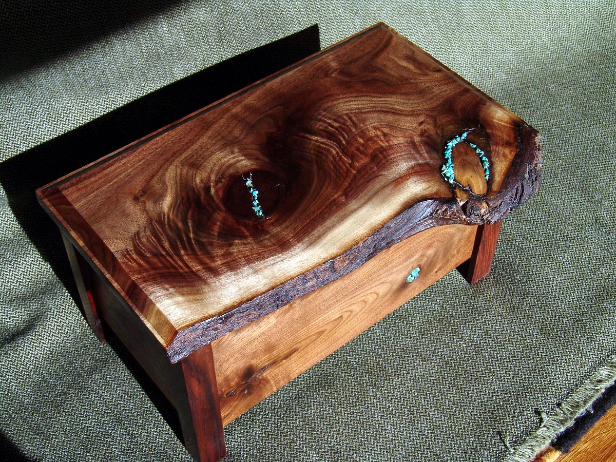 A native edge wood jewelry box made by the author. A native edge wood jewelry box made by the author.