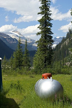 A propane tank attached to a gas line in the Canadian Rockies. Photo:  Angelique Eeek/Flickr.
