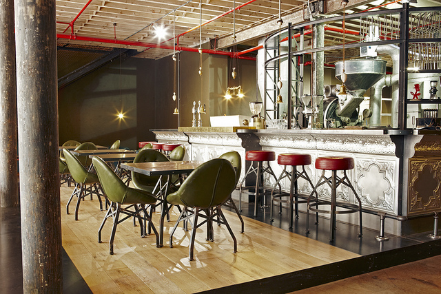 This coffee shop features a number of reclaimed timber elements. Photo/design: Haldane Martin/Flickr