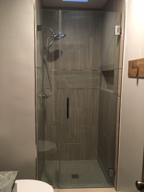 Newly tiled shower for the first bathroom remodel Newly tiled shower for the first bathroom remodel