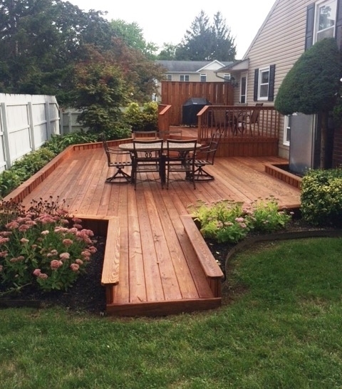 Newly stained cedar deck